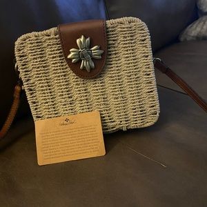 Patricia Nash straw crossbody purse.
